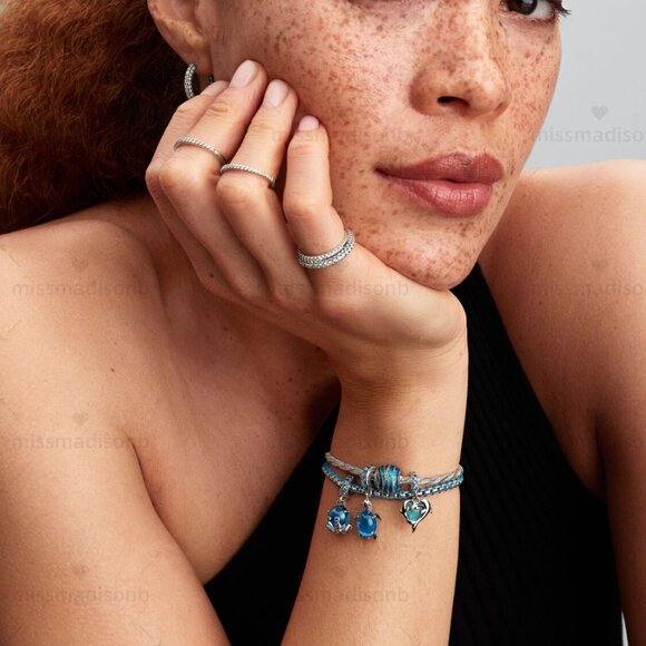 Pandora Blue Murano Glass Dolphins Dangle Charm - Picture 7 of 7